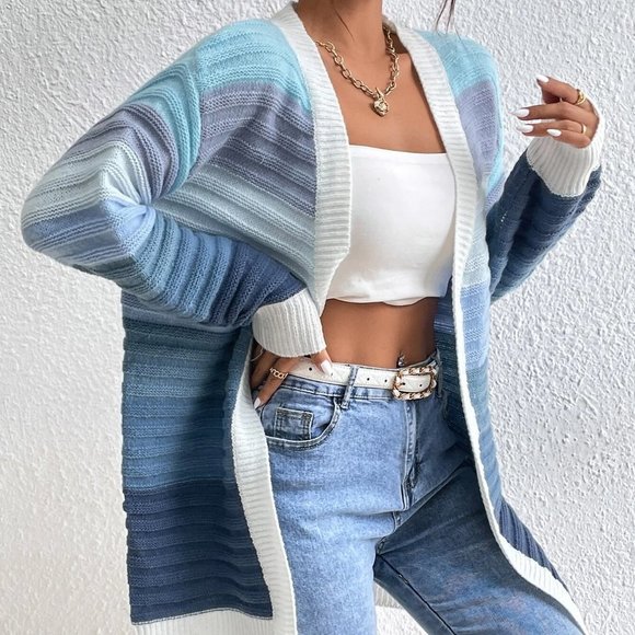 Contemporary Colorblock Drop Shoulder Duster Cardigan - Picture 4 of 5